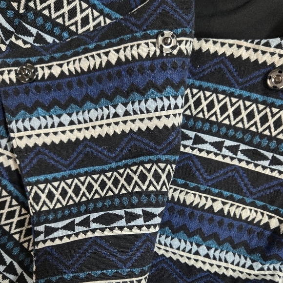 Lane Bryant Blue Black Stripe Aztec Southwest Mixed Media Moto Snap Jacket - Picture 5 of 10